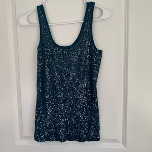 Express Teal Blue Sequin Tank Top Sleeveless M